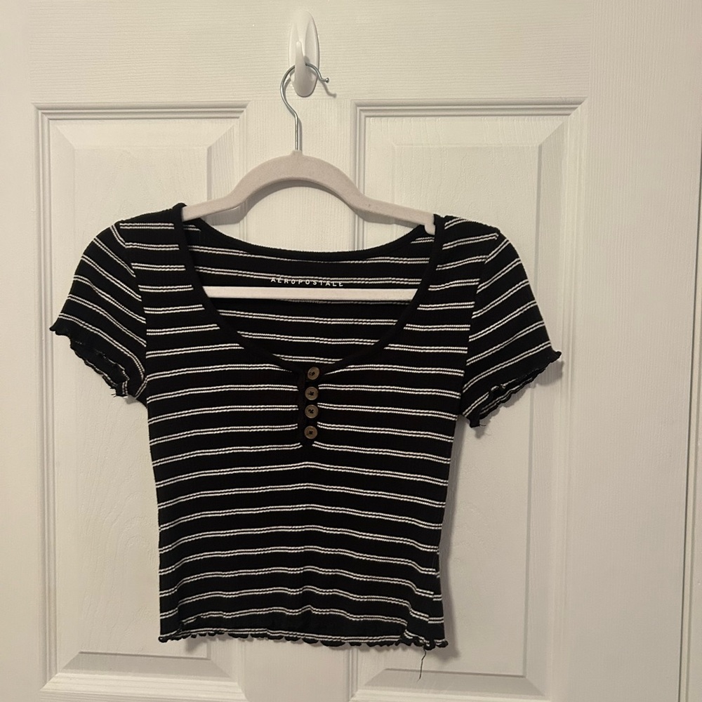 Aeropostale Black and White Striped Women's Crop Top
